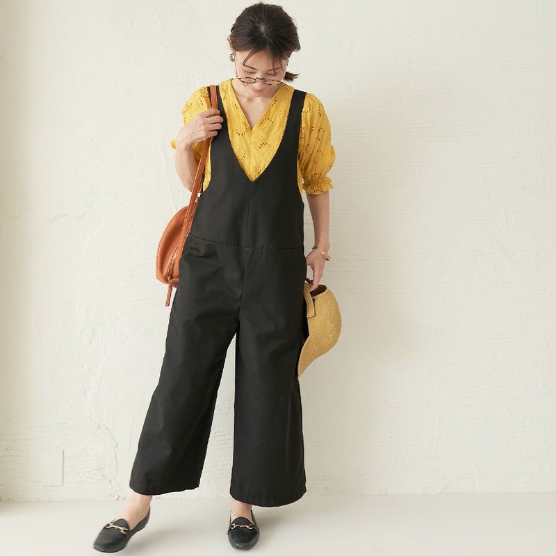 大人可愛いサロペットパンツブラック