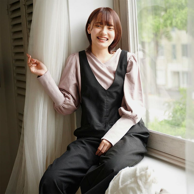 大人可愛いサロペットパンツブラック