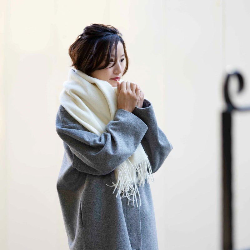 ウール100%大判ストールオフホワイト