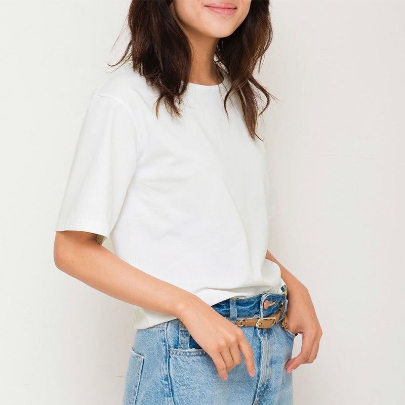 二の腕カバー大人の白Tシャツ（無地ホワイト）レディース滑らかコットン生地