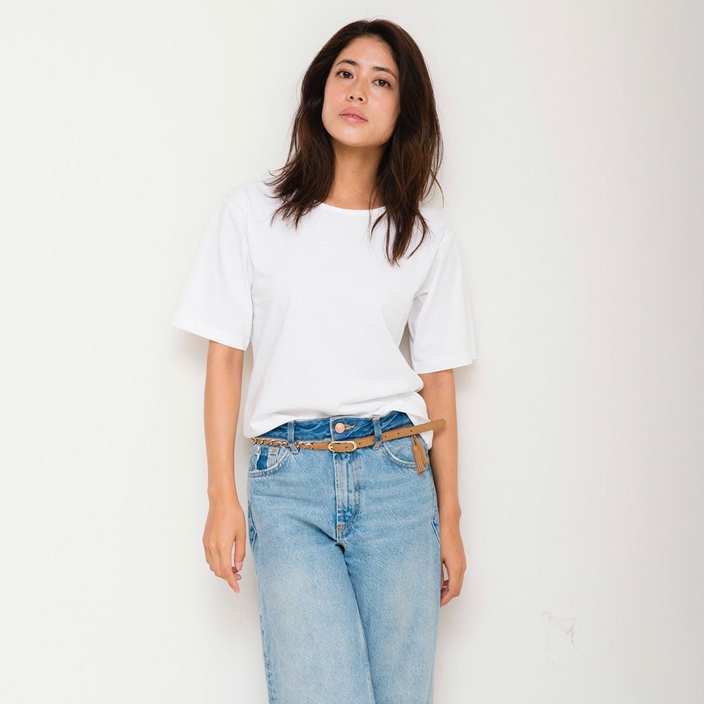 二の腕カバー大人の白Tシャツ（無地ホワイト）レディース滑らかコットン生地