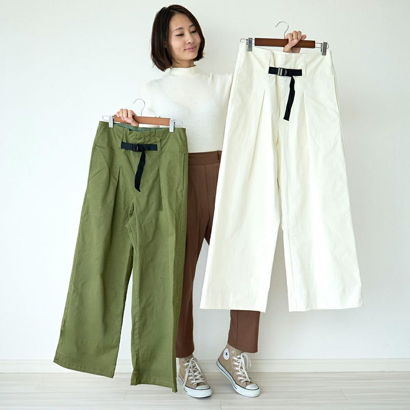 ホワイトワイドベイカーパンツ白レディース