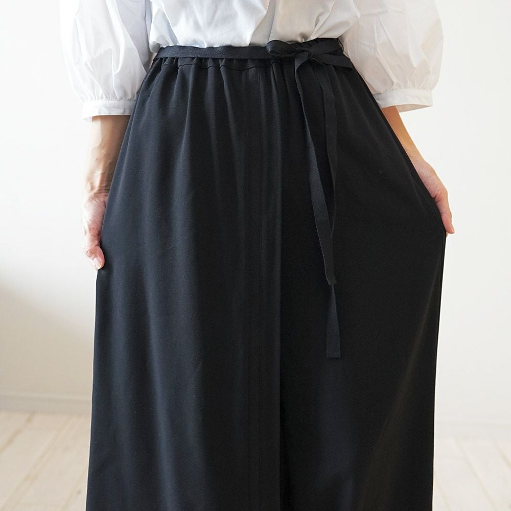 レディースエプロンワイドパンツブラック