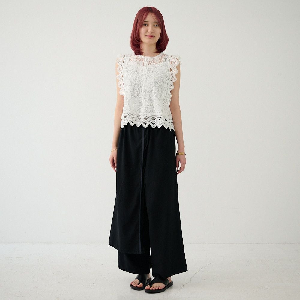 レディースエプロンワイドパンツブラック