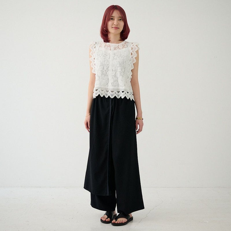 レディースエプロンワイドパンツブラック