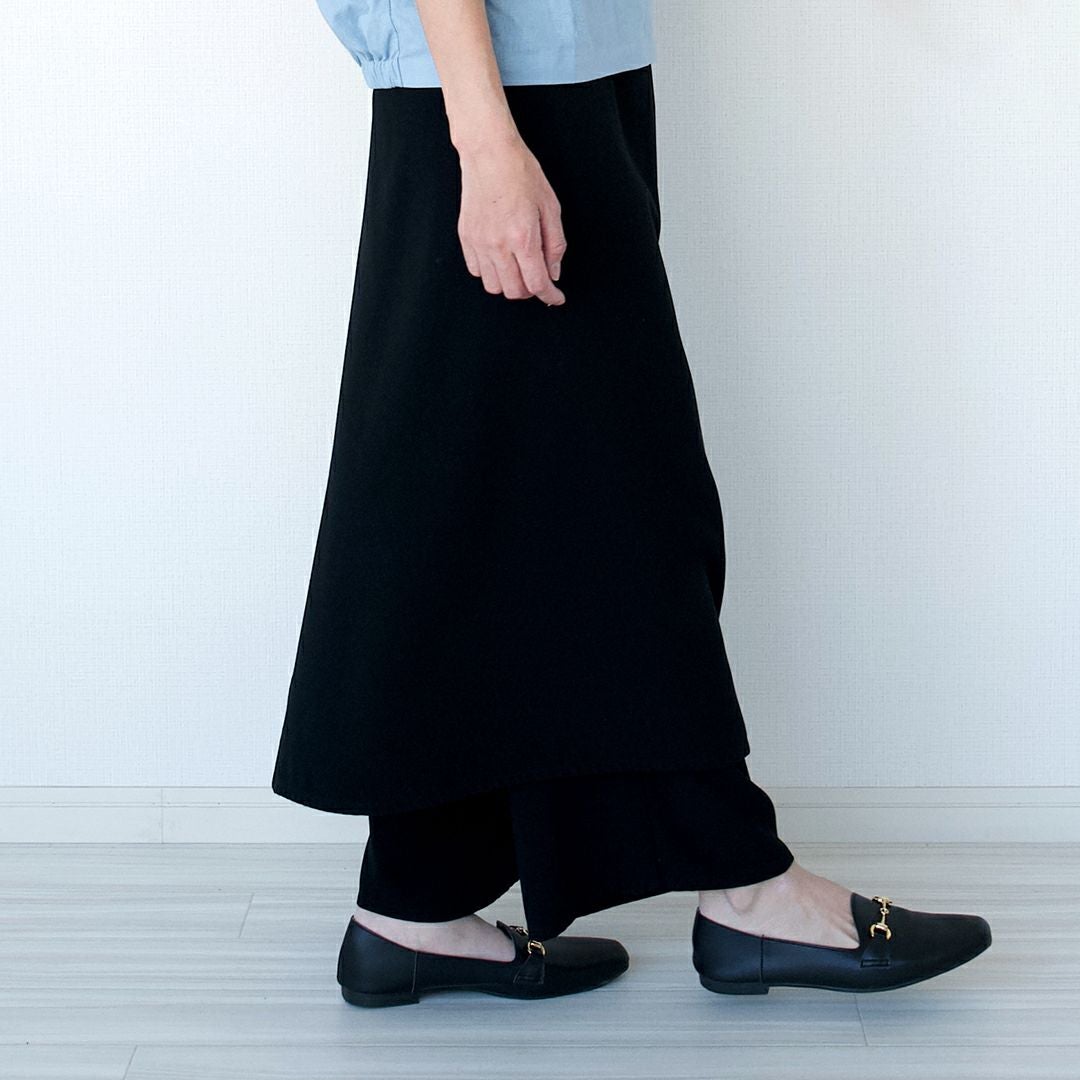 レディースエプロンワイドパンツブラック