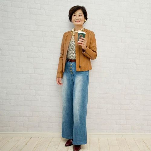 ラムレザー本革ノーカラージャケットレディース