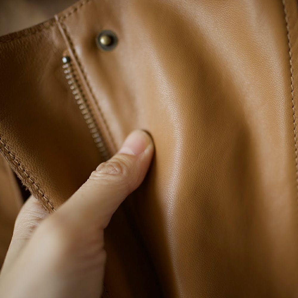 ラムレザー本革ノーカラージャケットレディース