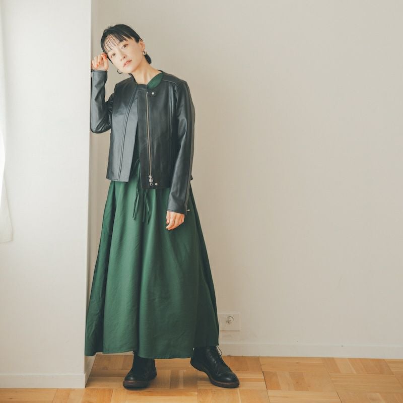 ラムレザー ノーカラージャケットブルゾン(ブラック) | もりのがっこう公式