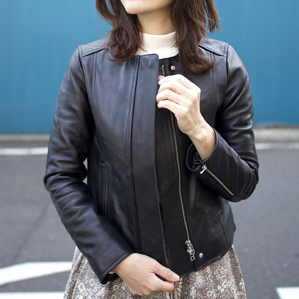 本革ラムレザージャケット黒ブラック レディース