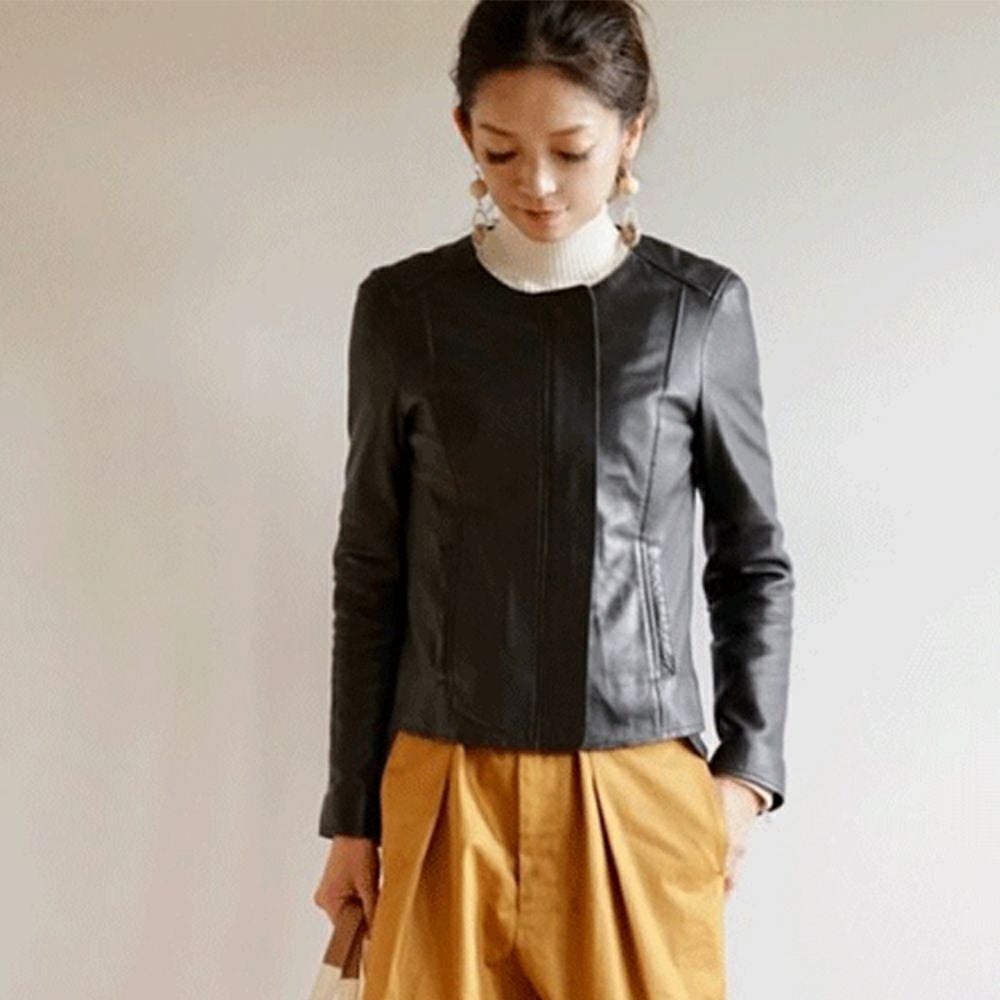 本革ラムレザージャケット黒ブラック レディース