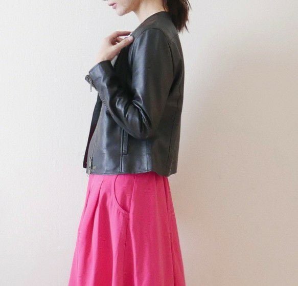 本革ラムレザージャケット黒ブラック レディース