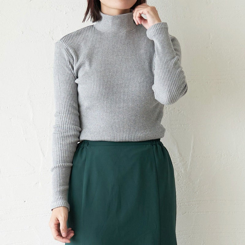 ハイネック定番グレータートルネック天然コットン