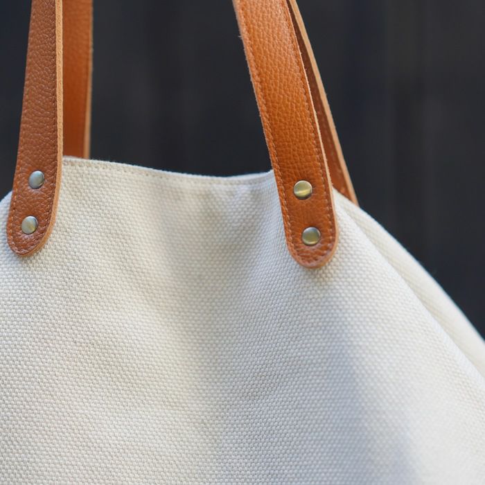 本革持ち手キャンパスビッグトートバッグ