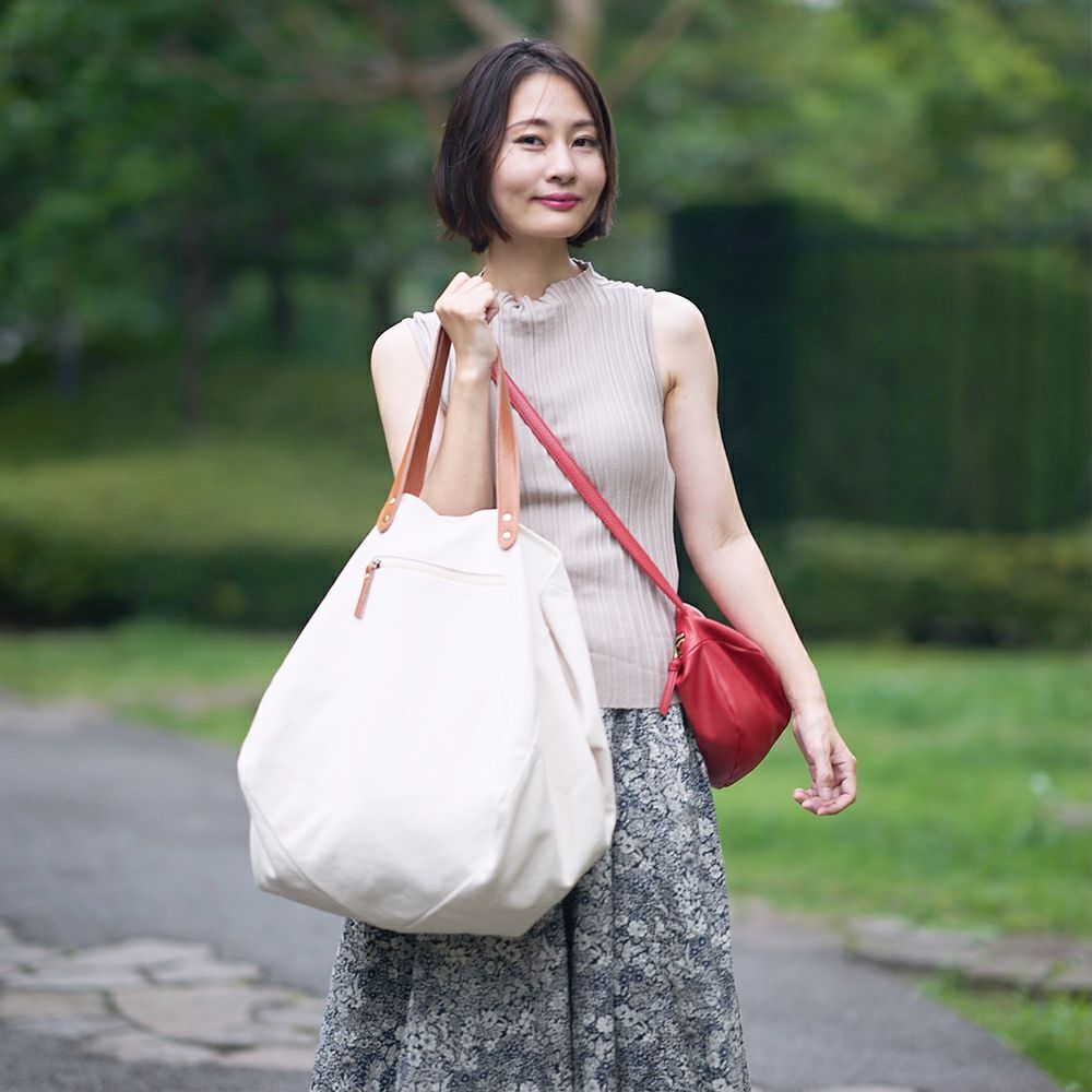 本革ハンドル特大トートバッグ帆布キャンパスショルダー