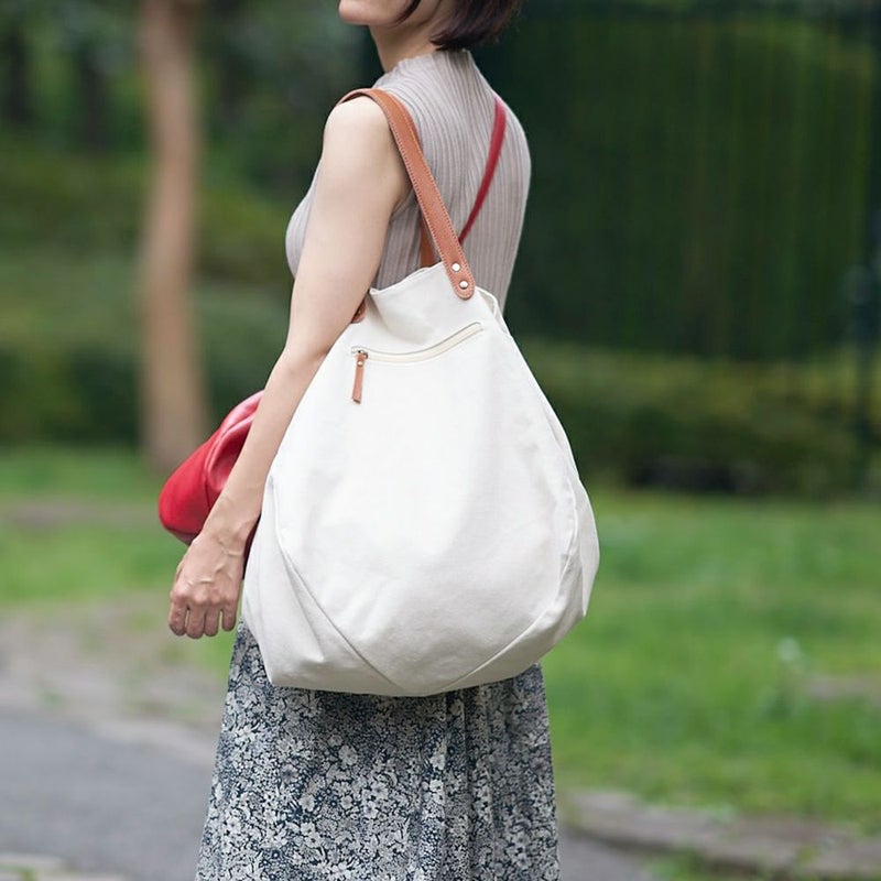 本革ハンドル特大トートバッグ帆布キャンパスショルダー