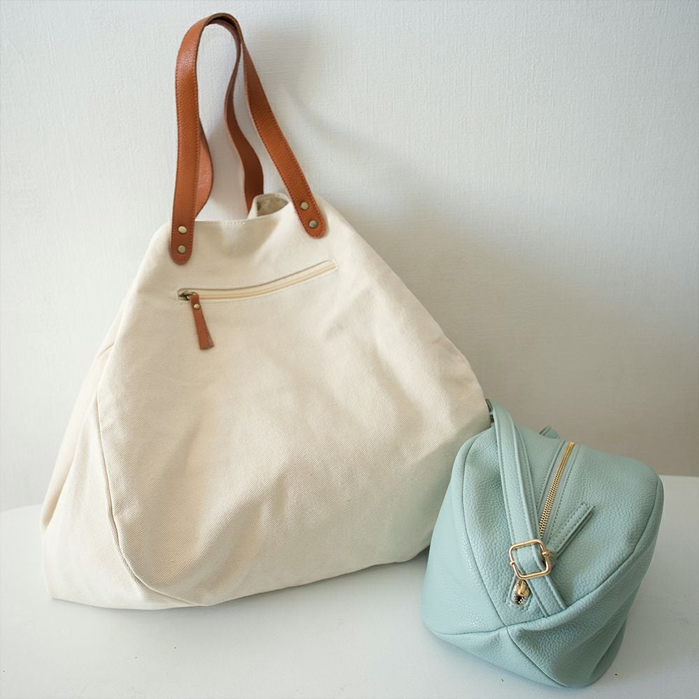 本革ハンドル特大トートバッグ帆布キャンパスショルダー