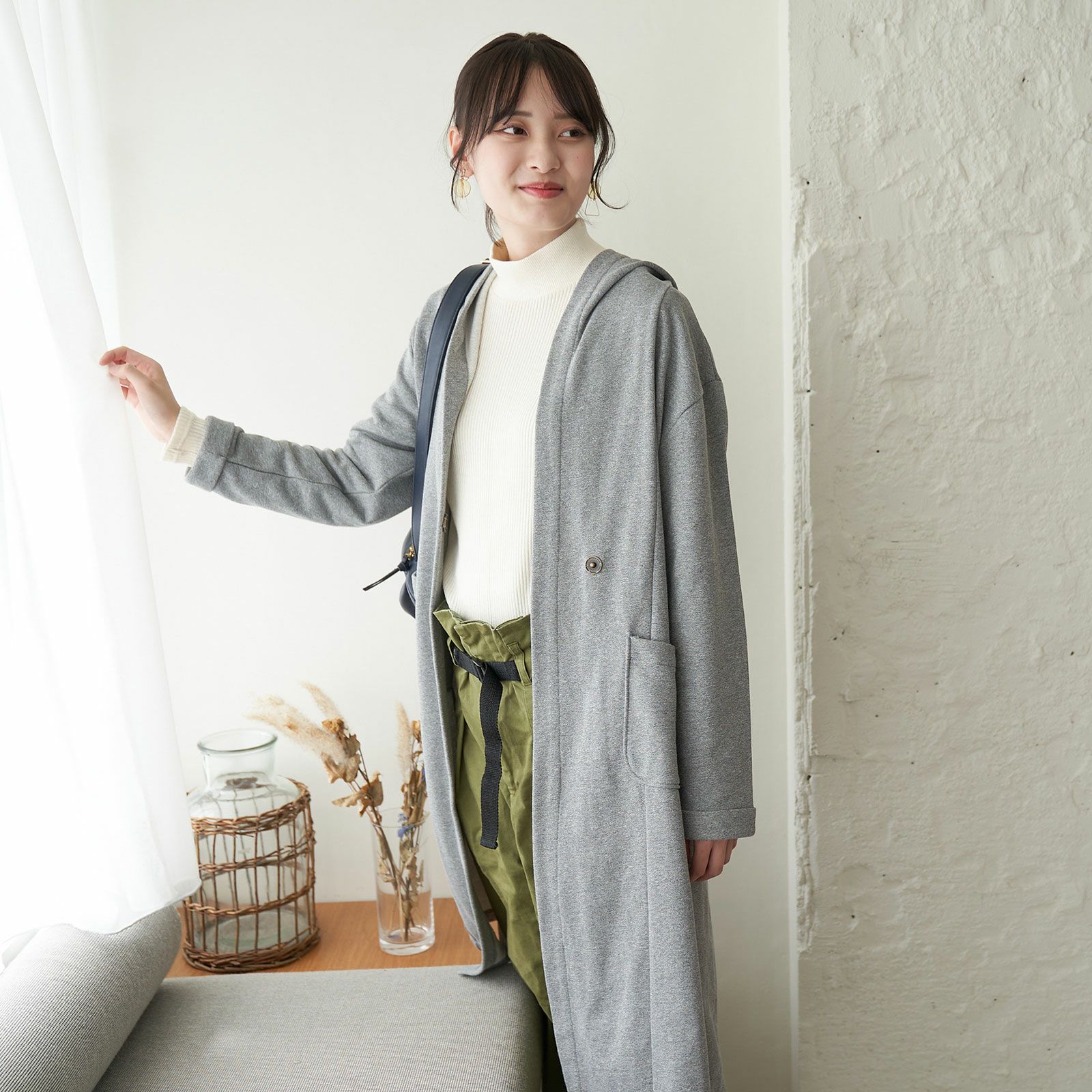 テレコニット ハイネックロングスリーブトップス(ホワイト) | もりのが