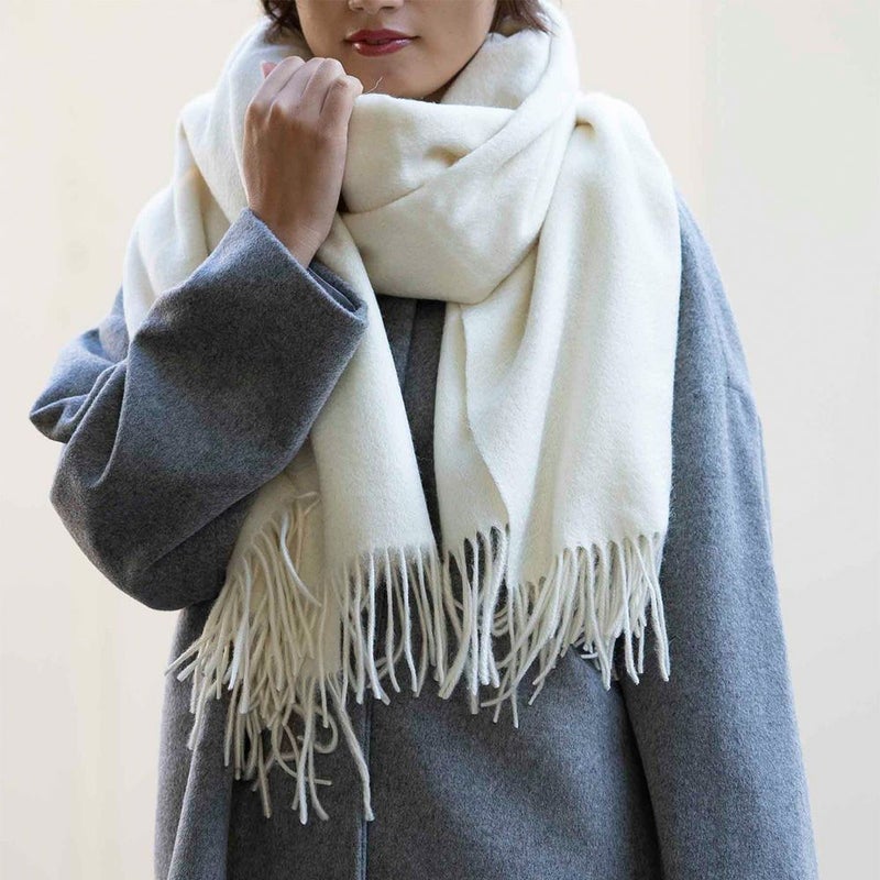 ウール100％大判ストール柔らかオフホワイト