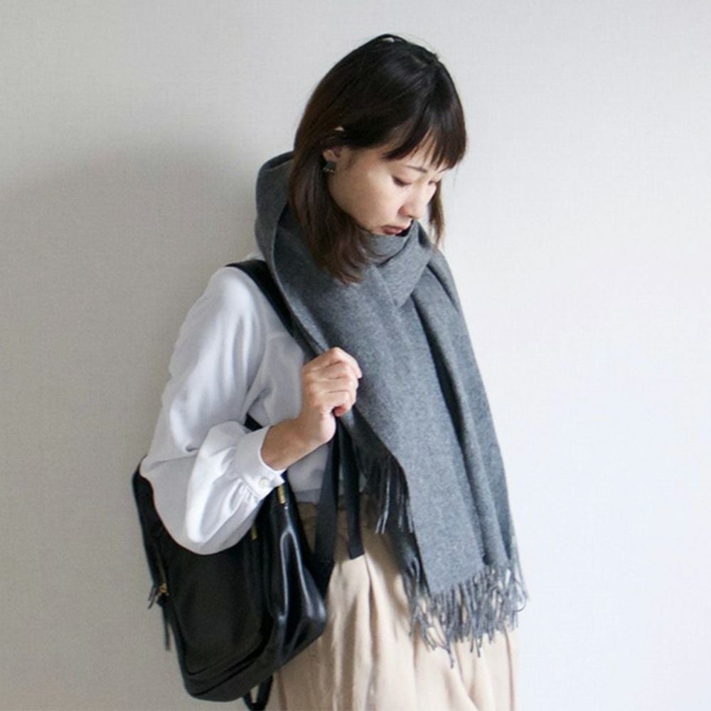 ウール100％大判ストール柔らかチャコールグレー