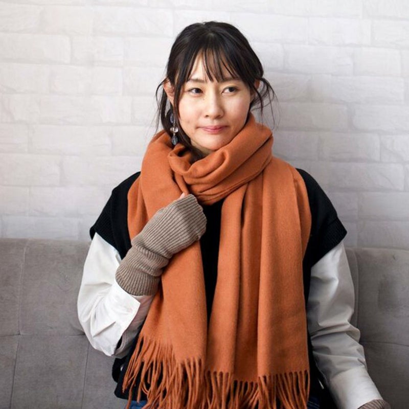 ウール100％大判ストールキャメルブラウン