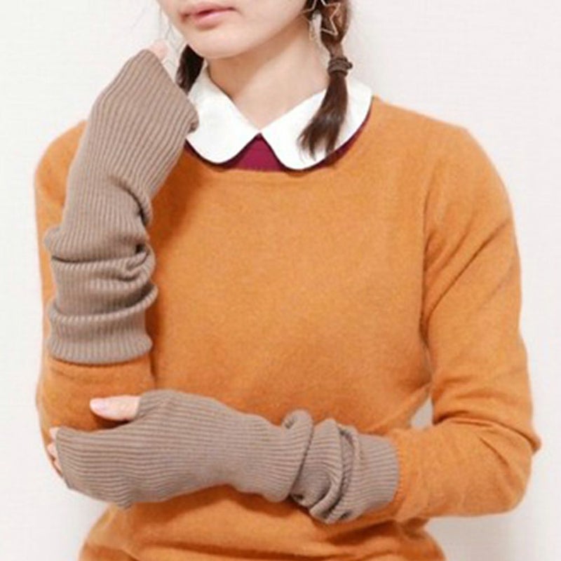 ハンドウォーマーロングタイプモカ茶指先自由