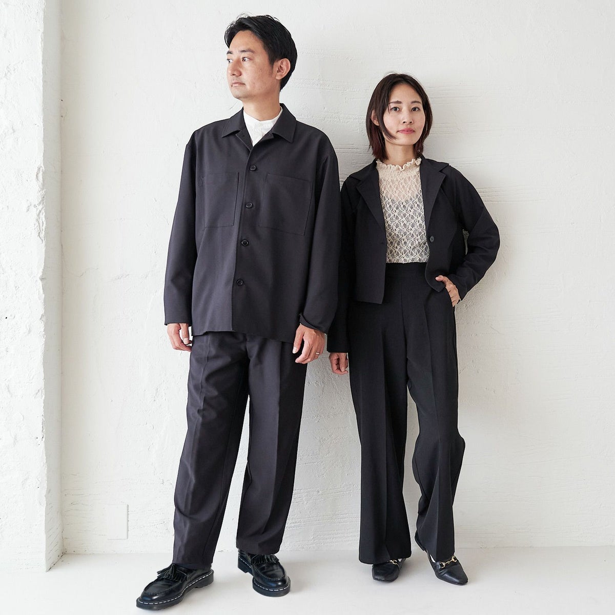 ストレッチ入学式卒業式パンツスーツ黒ママ