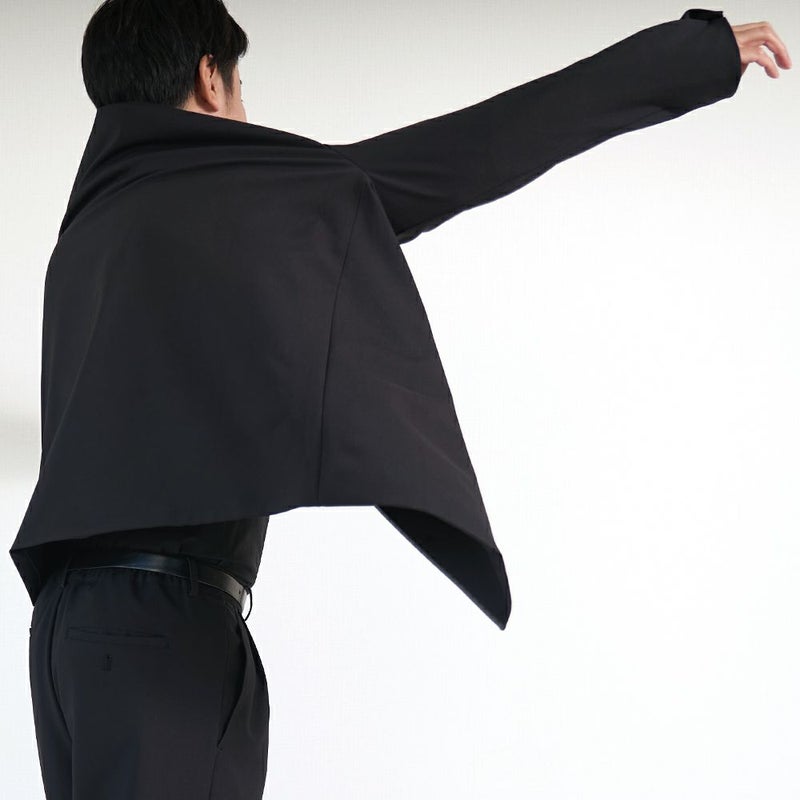 メンズストレッチタックパンツ黒ブラックフォーマル後ゴム