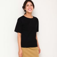 二の腕カバー細見え大人のTシャツレディースブラック