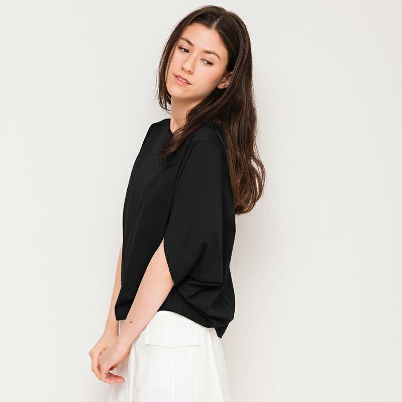 変形ドルマンTシャツブラックすっきりレディース