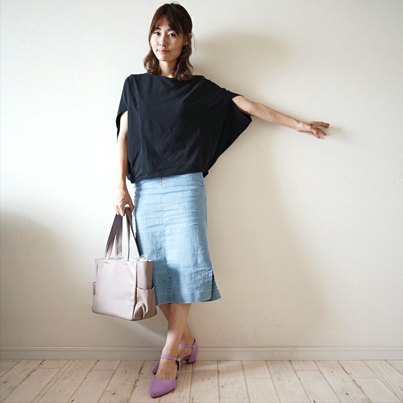 変形ドルマンTシャツブラックデニム相性レディース