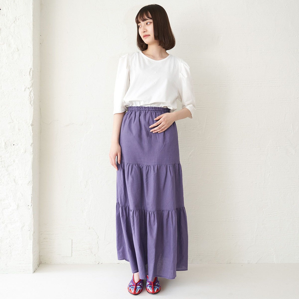 夏コーデ綿麻リネンコットンロングスカート