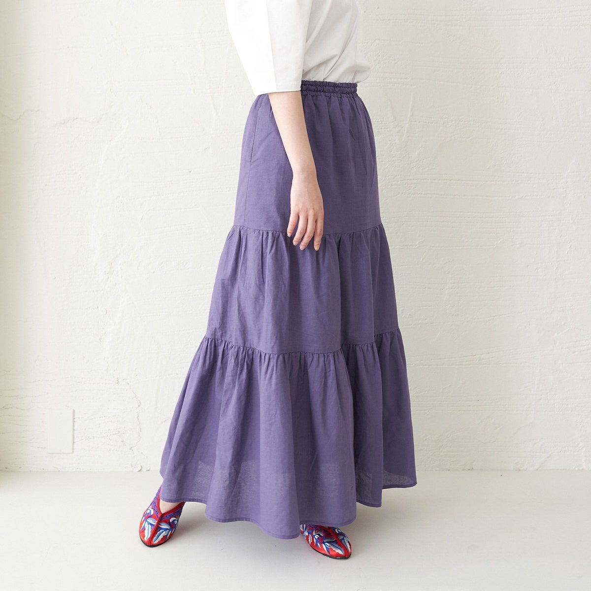 ふんわりティアードスカート紫ロング
