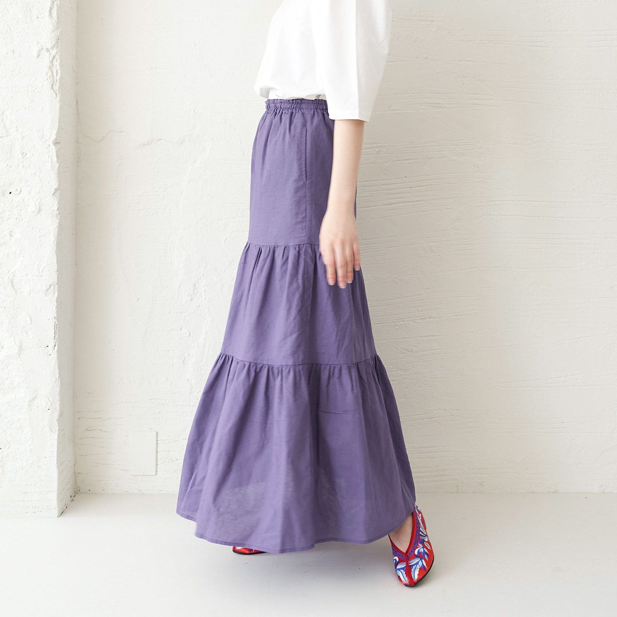 ウエストゴムのロングスカート（マキシ丈）