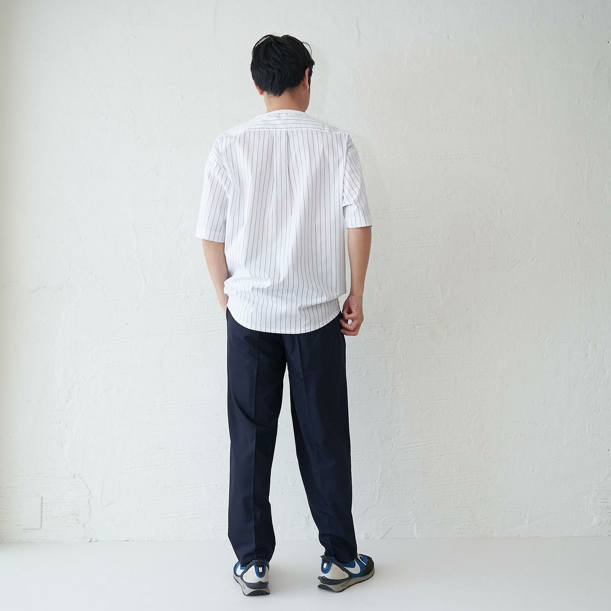 メンズ Tシャツ 夏服 白 ホワイト ストライプ きれいめ もりのがっこう