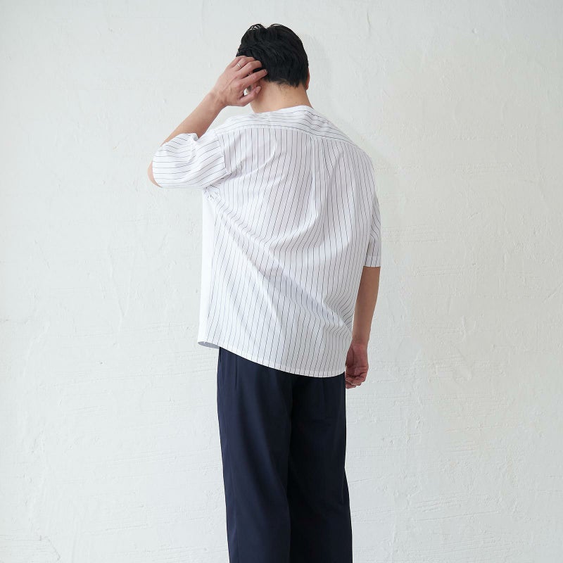 メンズ Tシャツ 夏服 白 ホワイト ストライプ きれいめ もりのがっこう