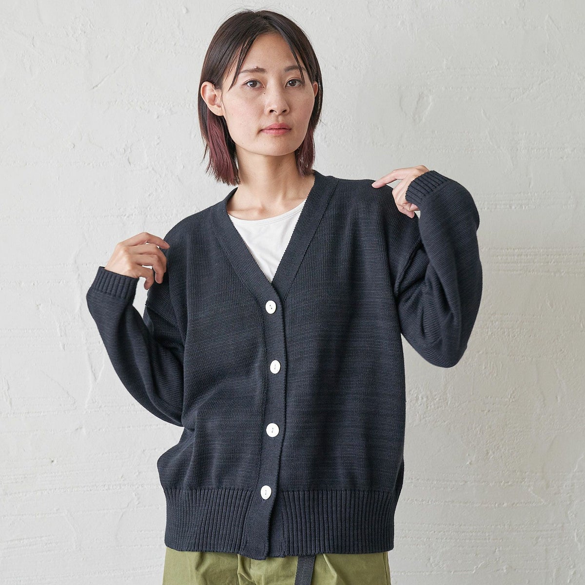 コットンニットカーディガン黒ブラック制服レディース