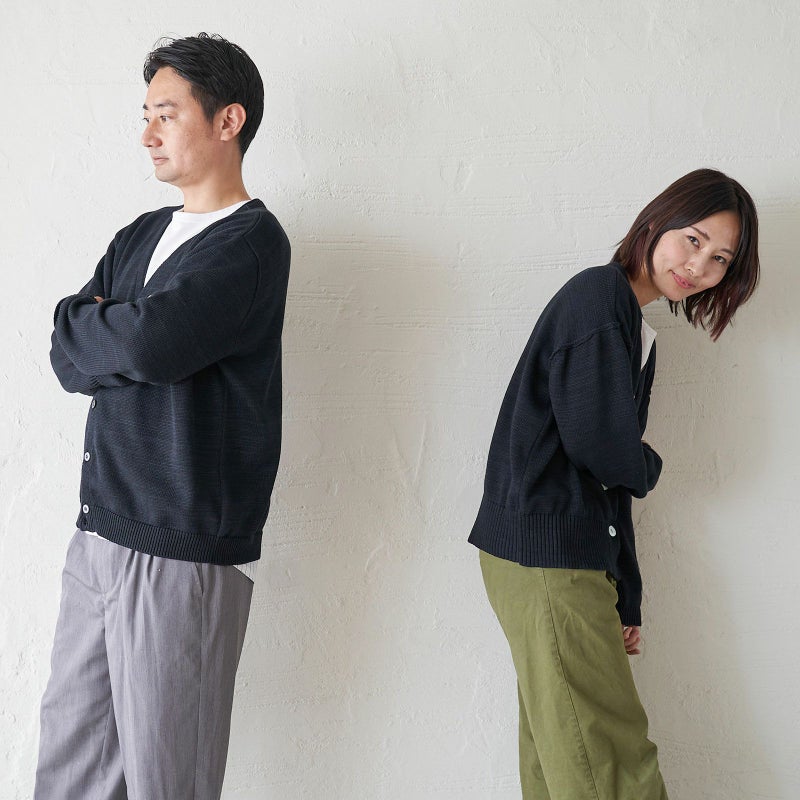 コットンニットカーディガン黒ブラック制服レディース