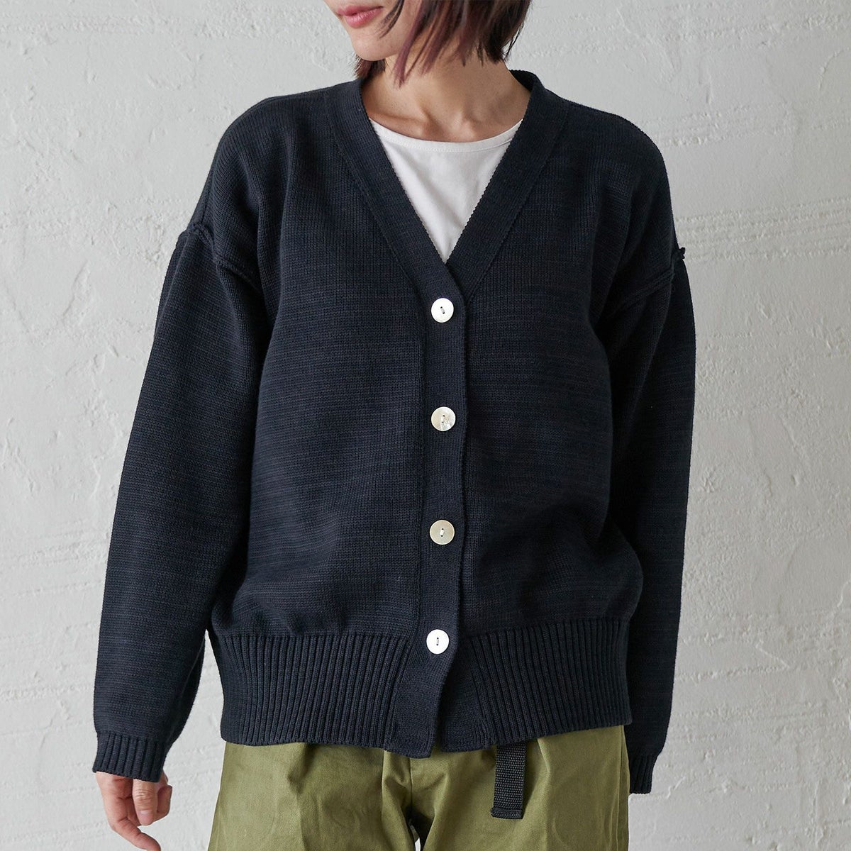 コットンニットカーディガン黒ブラック制服レディース