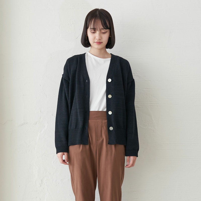 コットンニットカーディガン黒ブラック制服レディース