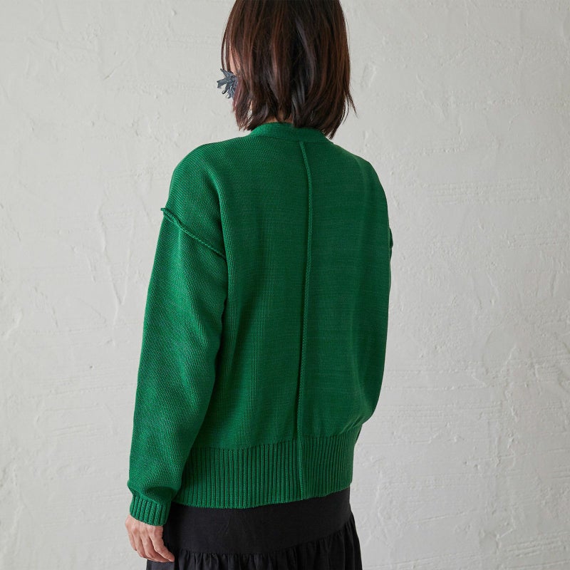 洗濯できるコットンニットカーディガン緑レディース