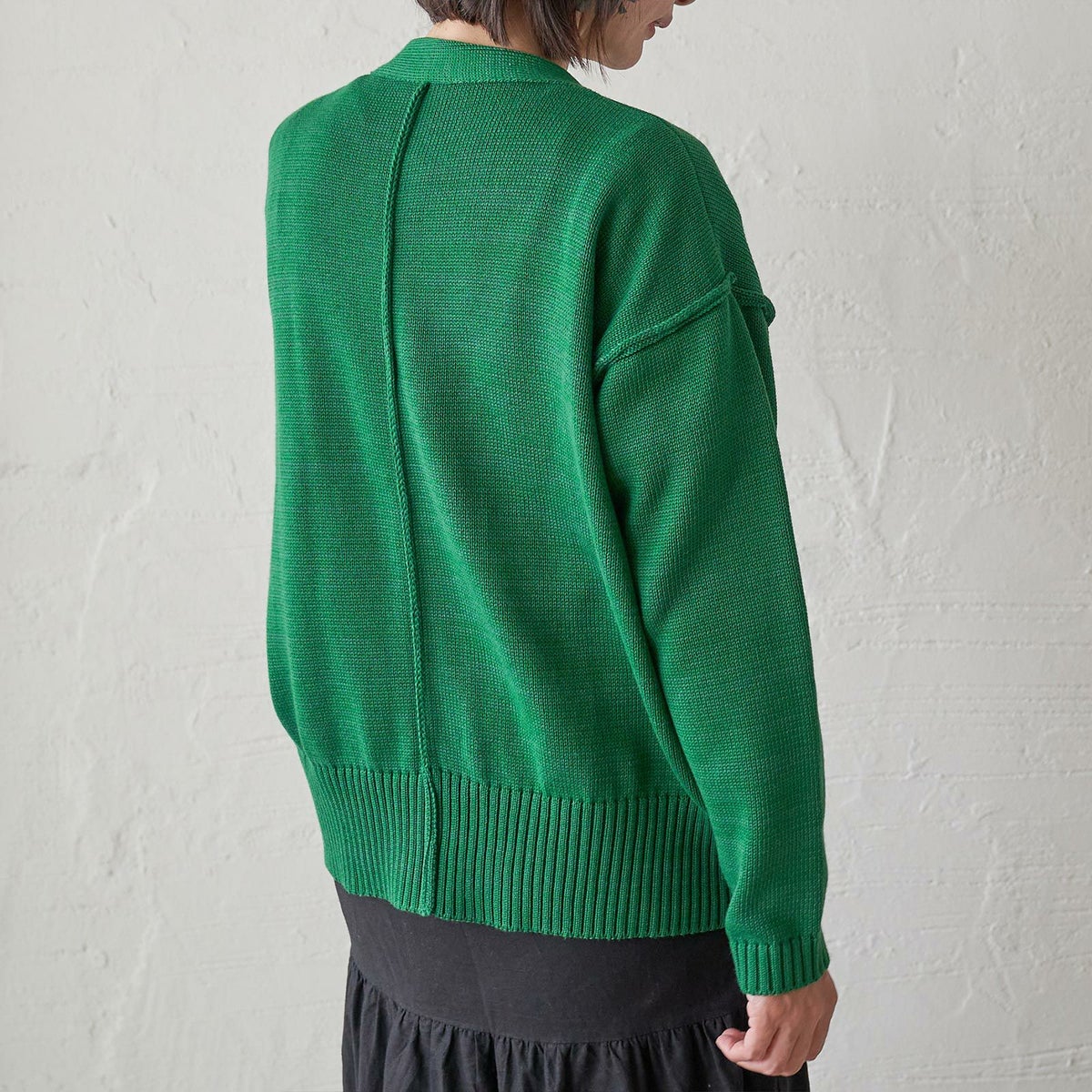 洗濯できるコットンニットカーディガン緑レディース