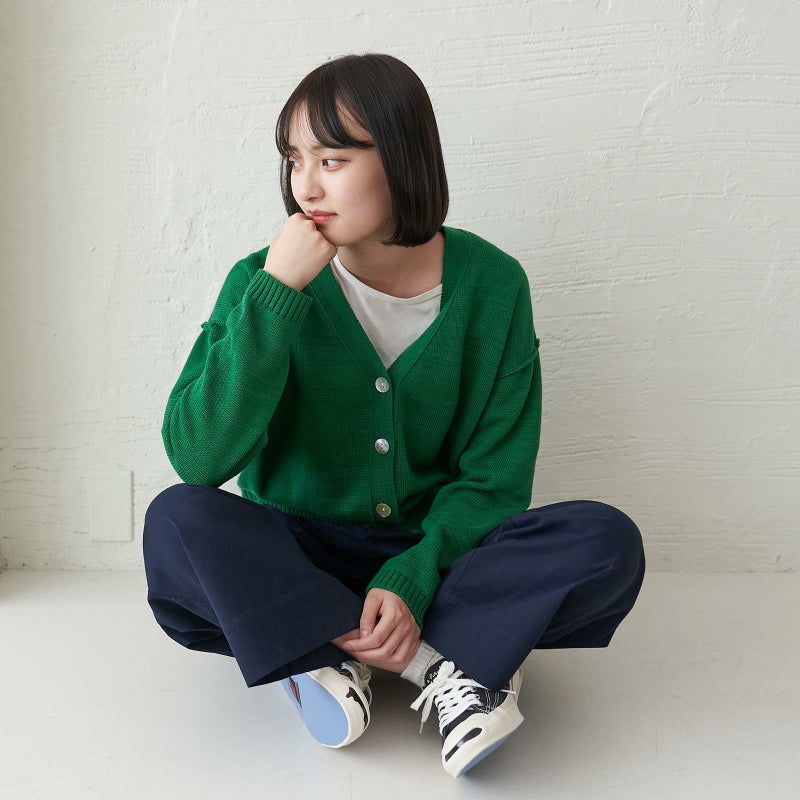 コットンニットカーディガン抗菌消臭グリーン緑レディース