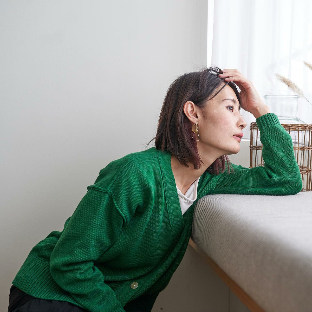 コットンニットカーディガン抗菌消臭グリーン緑レディース