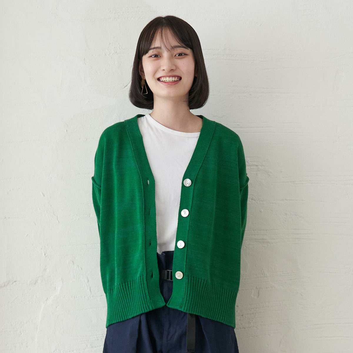 コットンニットカーディガン抗菌消臭グリーン緑レディース