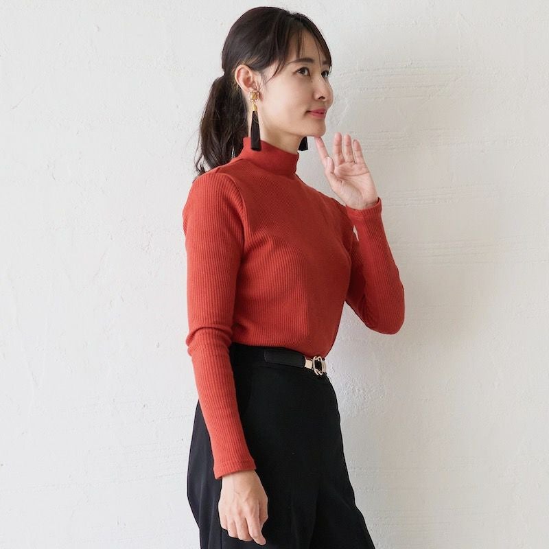 テレコニット ハイネックロングスリーブトップス(テラコッタ) | もりの
