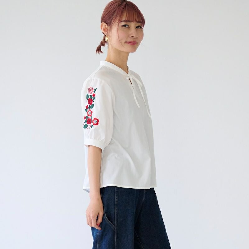 adabat ホワイト シャツ 花柄襟 刺繍 花柄 ブラウス トップス レディース 長袖 春 秋 シャツブラウス