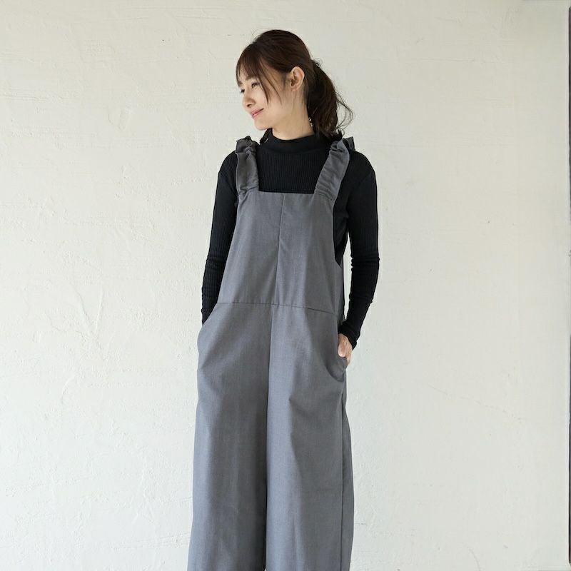 大人可愛いフリルサロペットパンツ(グレー) | もりのがっこう公式