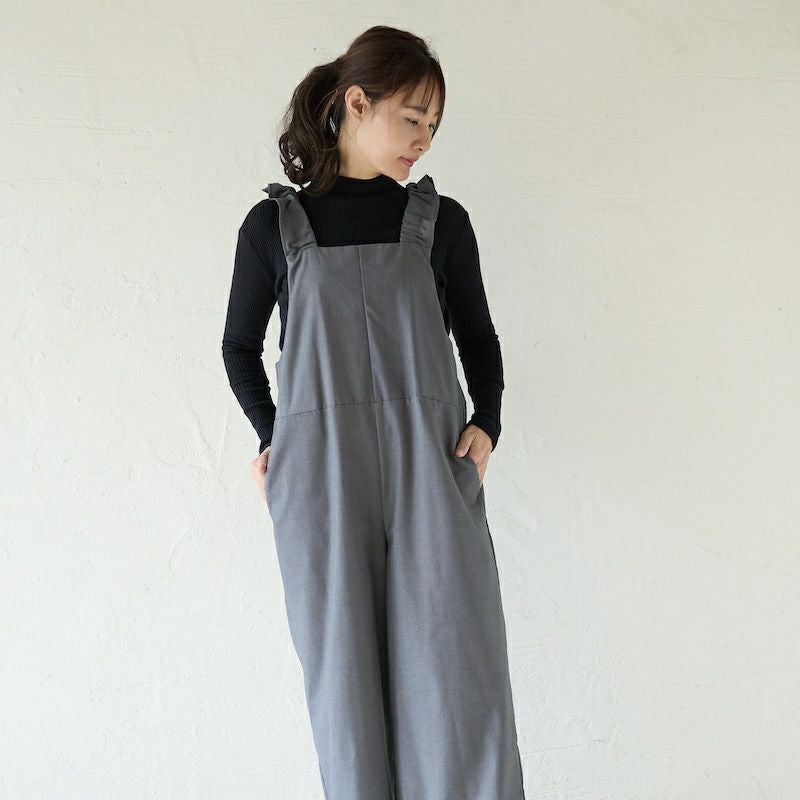 大人可愛いフリルサロペットパンツ(グレー) | もりのがっこう公式