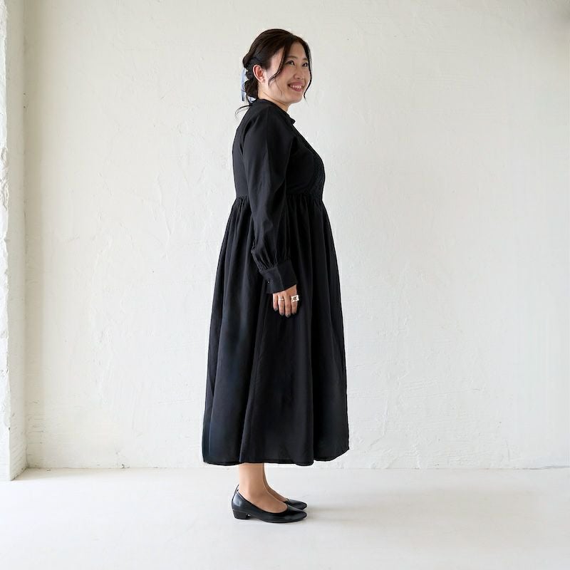 プラスサイズ レースが可愛いフォーマル長袖ワンピースドレス(ブラック